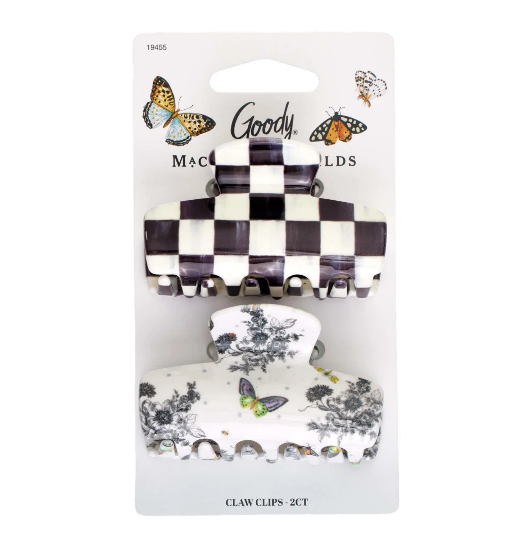Goody x MacKenzie-Childs Claw Clips 2Ct Courtly Check Butterfly Floral Hair Clip