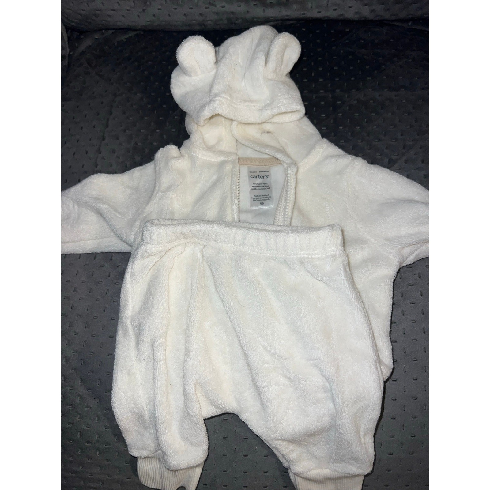 Carter’s Newborn 0M White Plush Fleece Bear Ear Hoodie & Pants Set