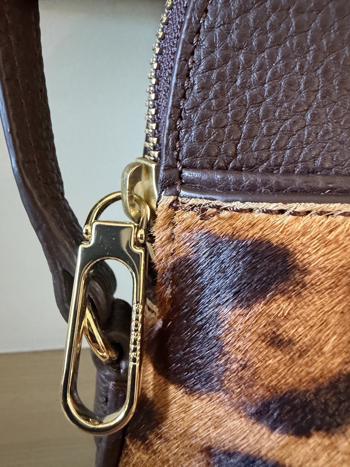 Talbots – CALF HAIR CROSSBODY, Leopard Print Zip Top, Gold Hardware, never used