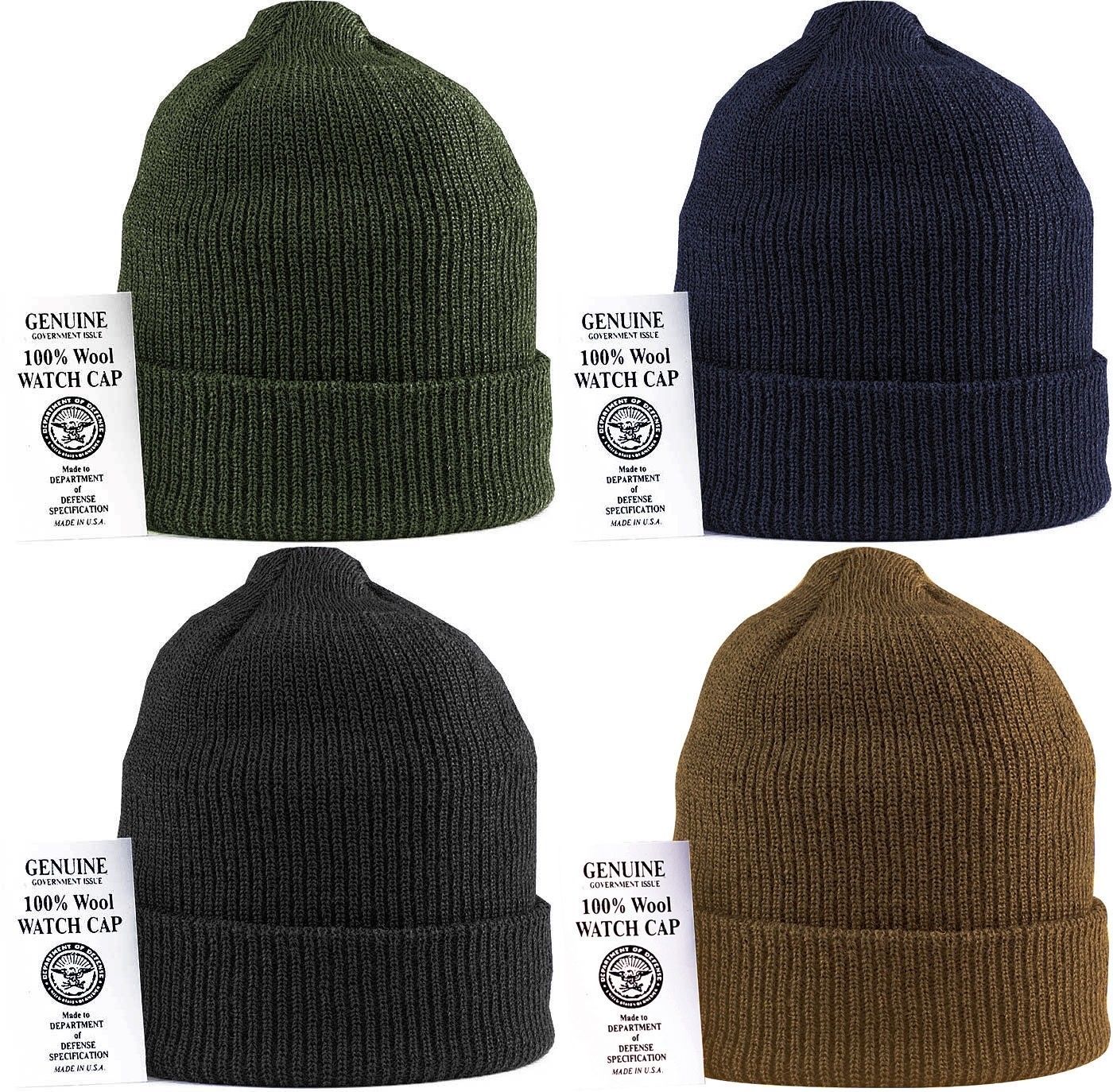 100% Wool Military Knit Beanie Watch Cap Winter Watch Cold Weather Hat USA Made