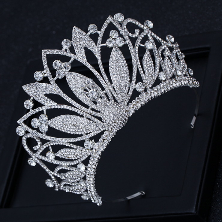 9cm Tall Large Full Crystal Leaf Wedding Bridal Party Pageant Prom Tiara Crown