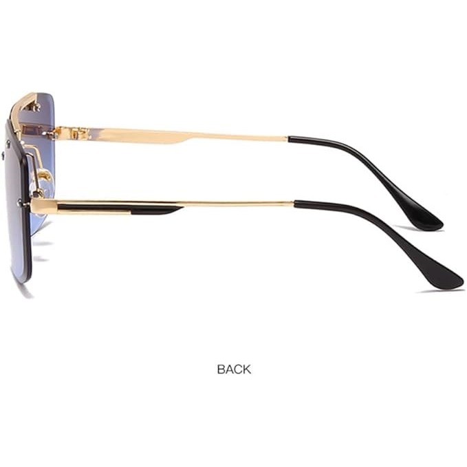 Men’s Oversized Square Rimless Sunglasses Gold Double Bridge Gradient Brown Lens