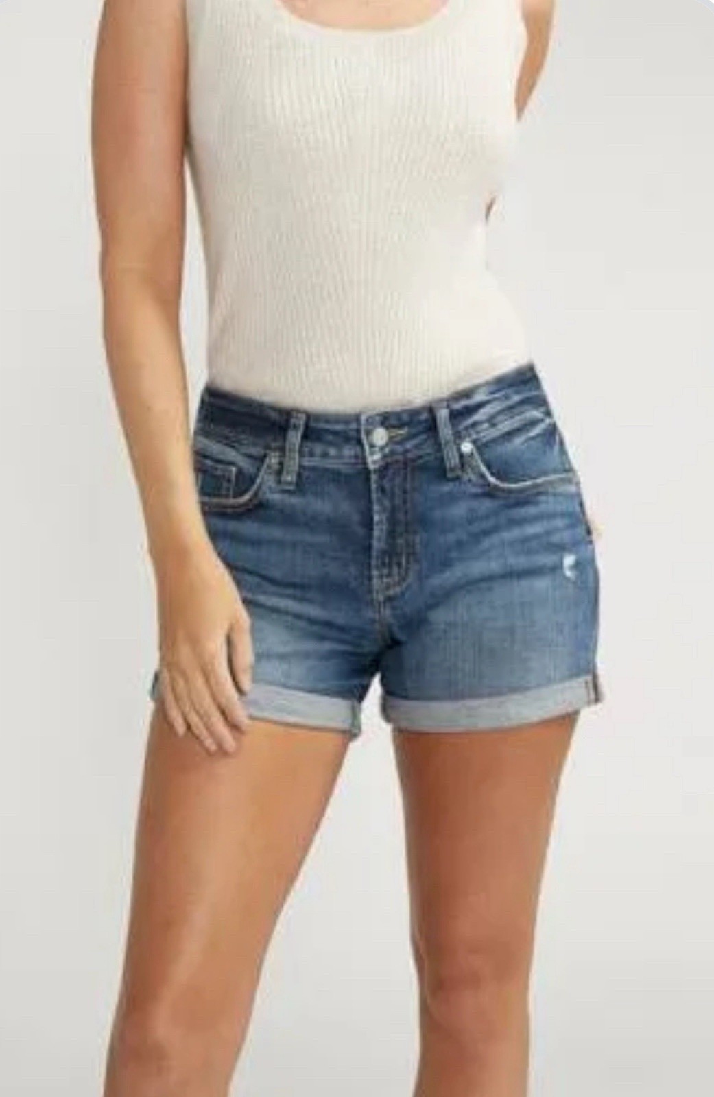 Silver Jeans Co. Suki Short Curvy Fit Mid Rise Blue Denim Cuffed W31 4″