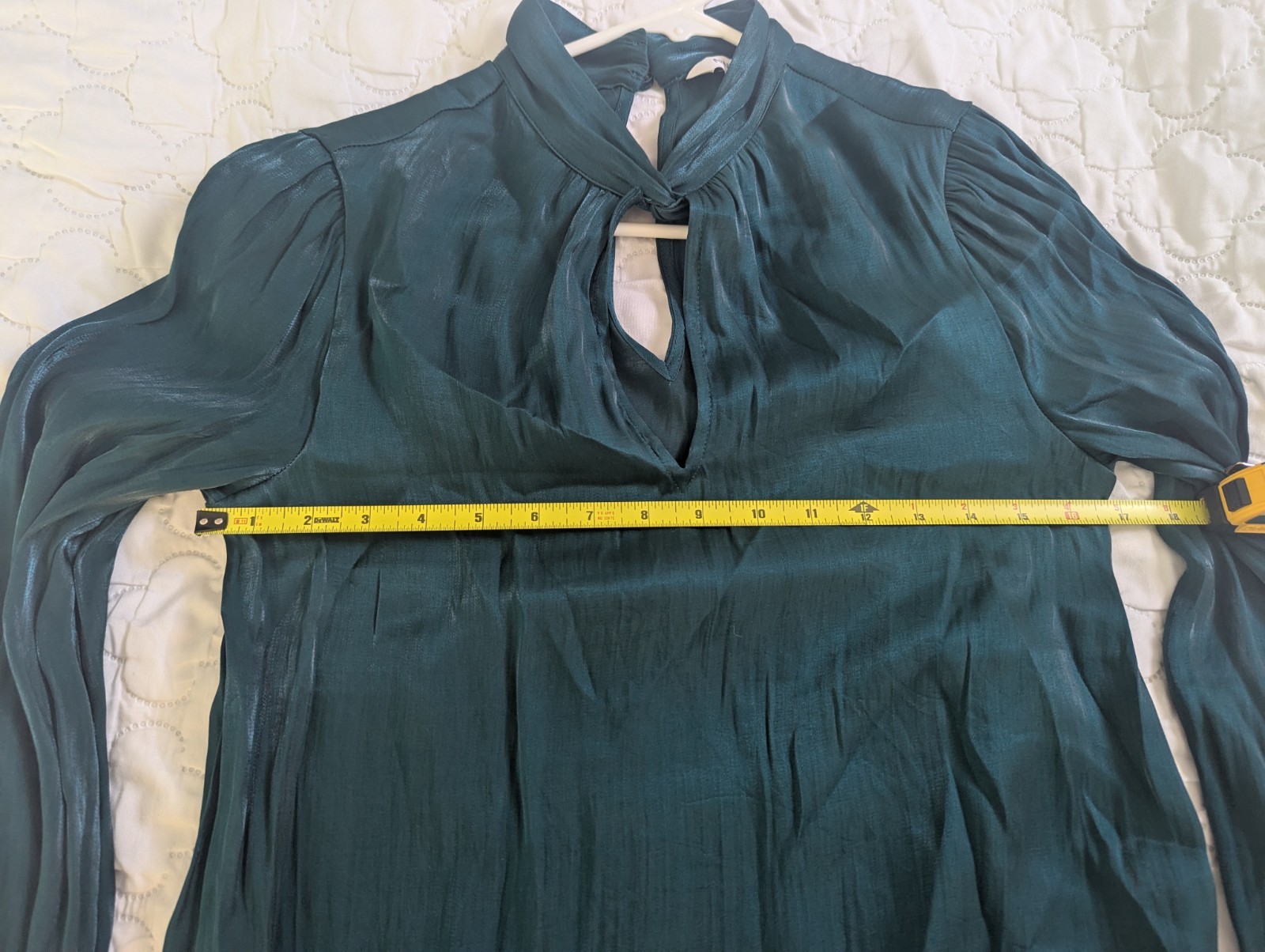 Nine West Blouse Women’s S Teal Metallic Shimmer Long Sleeve Keyhole Mock Neck