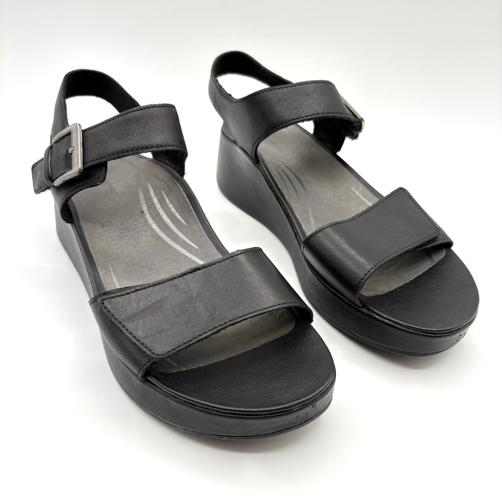 Aetrex Ariel Wedge Sandle Black Women’s Arch Support Sandals 8.5 Quarter Strap