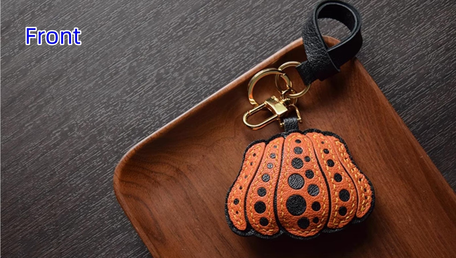Halloween Pumpkin Bag Charm Pendant Handmade Lambskin Leather Keychain Key Ring