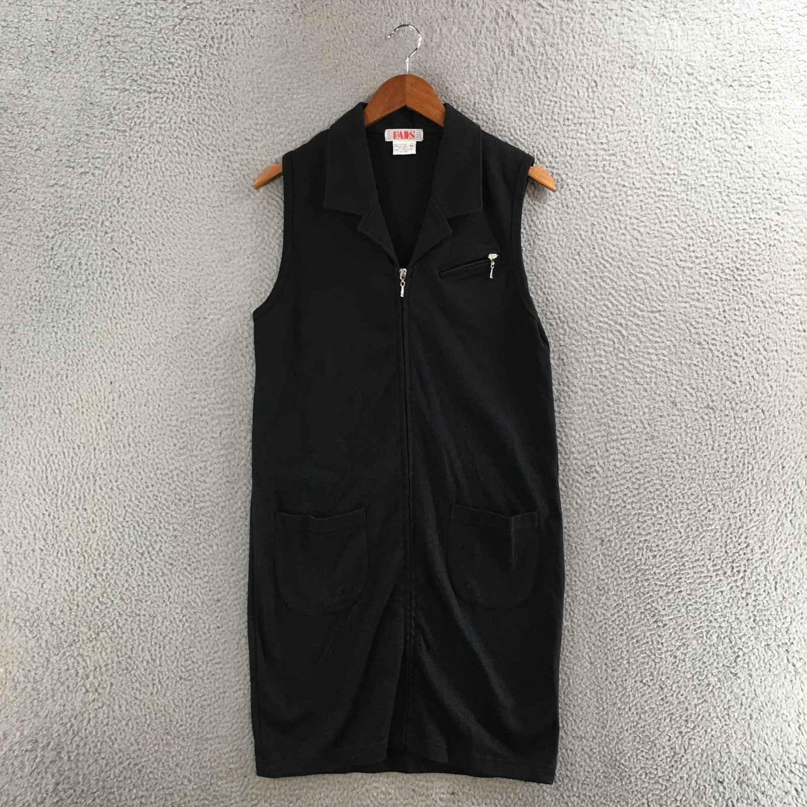 Fads Pencil Dress Womens Medium Black Cotton Sleeveless Collared Pockets Casual