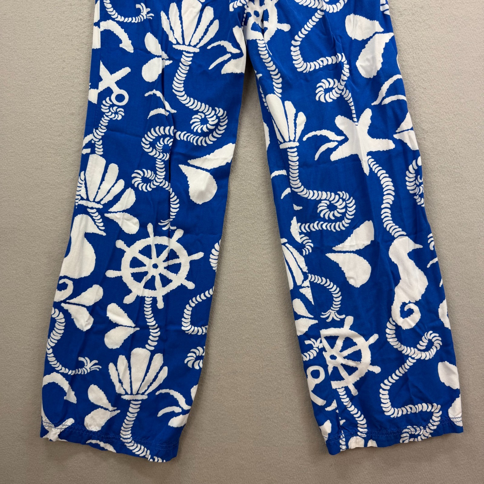 Lilly Pulitzer Palazzo Pants Womens Medium Blue White Nautical Anchor Beach