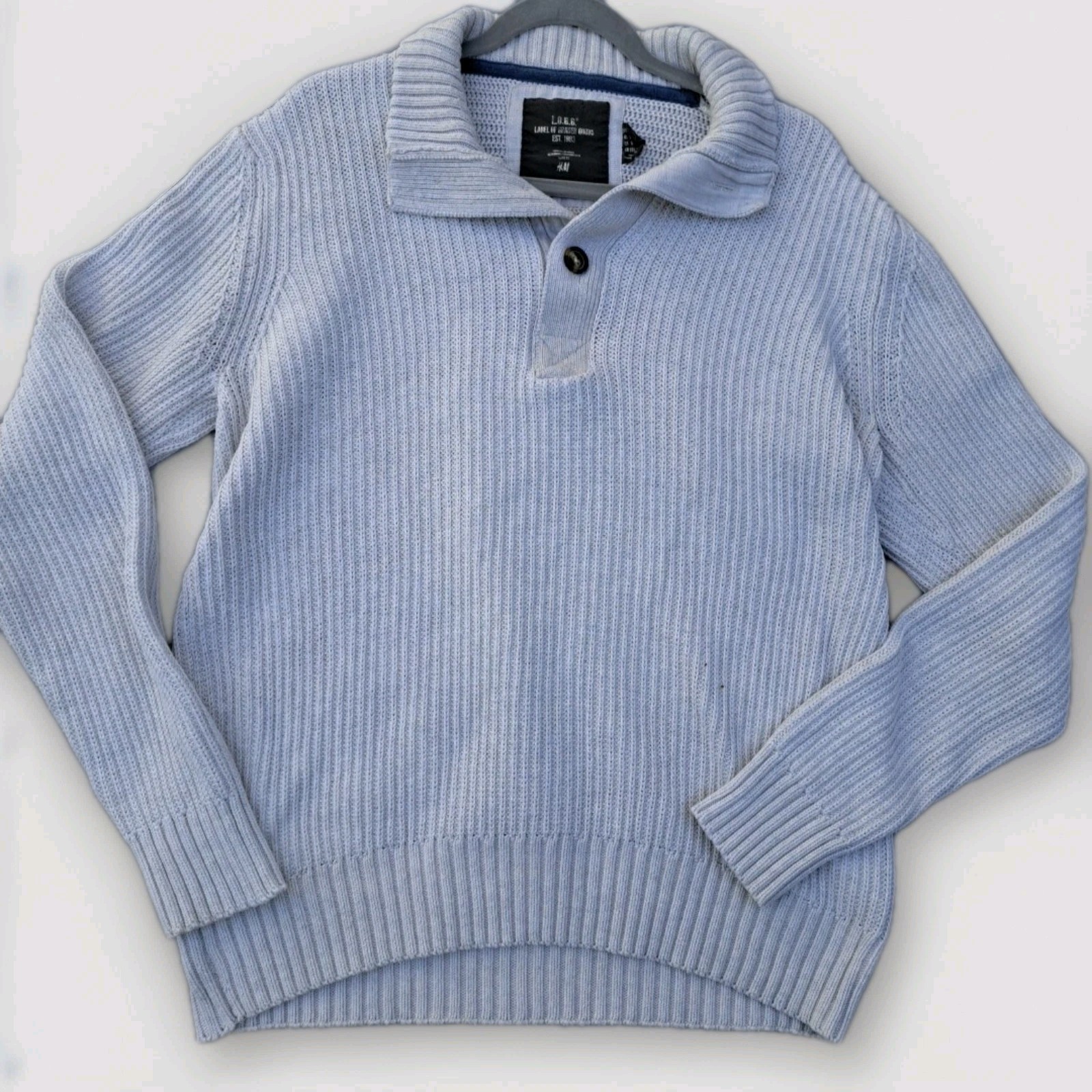 H&M Cable Knit Fisherman Sweater Mens L — Off White / Cream, 100% Baumwolle