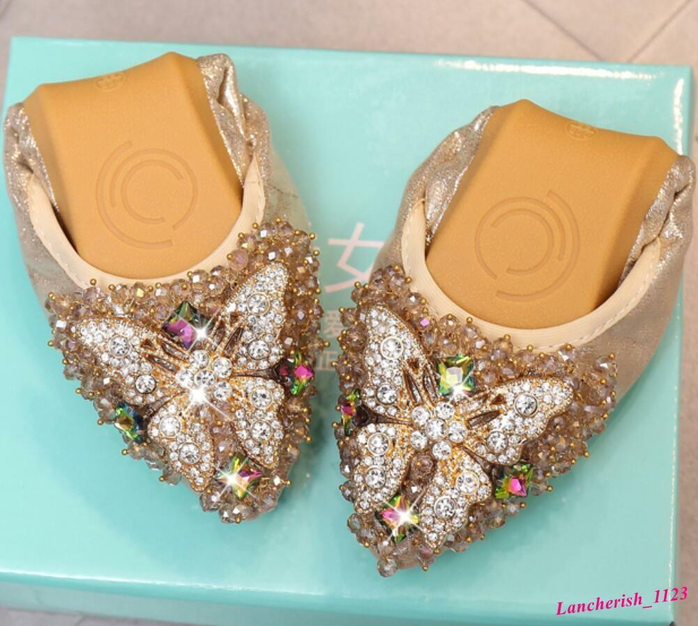 Rhinestone Butterfly Women’s Pointy Toe Shoes Slip On Loafers Flats Formal Chic