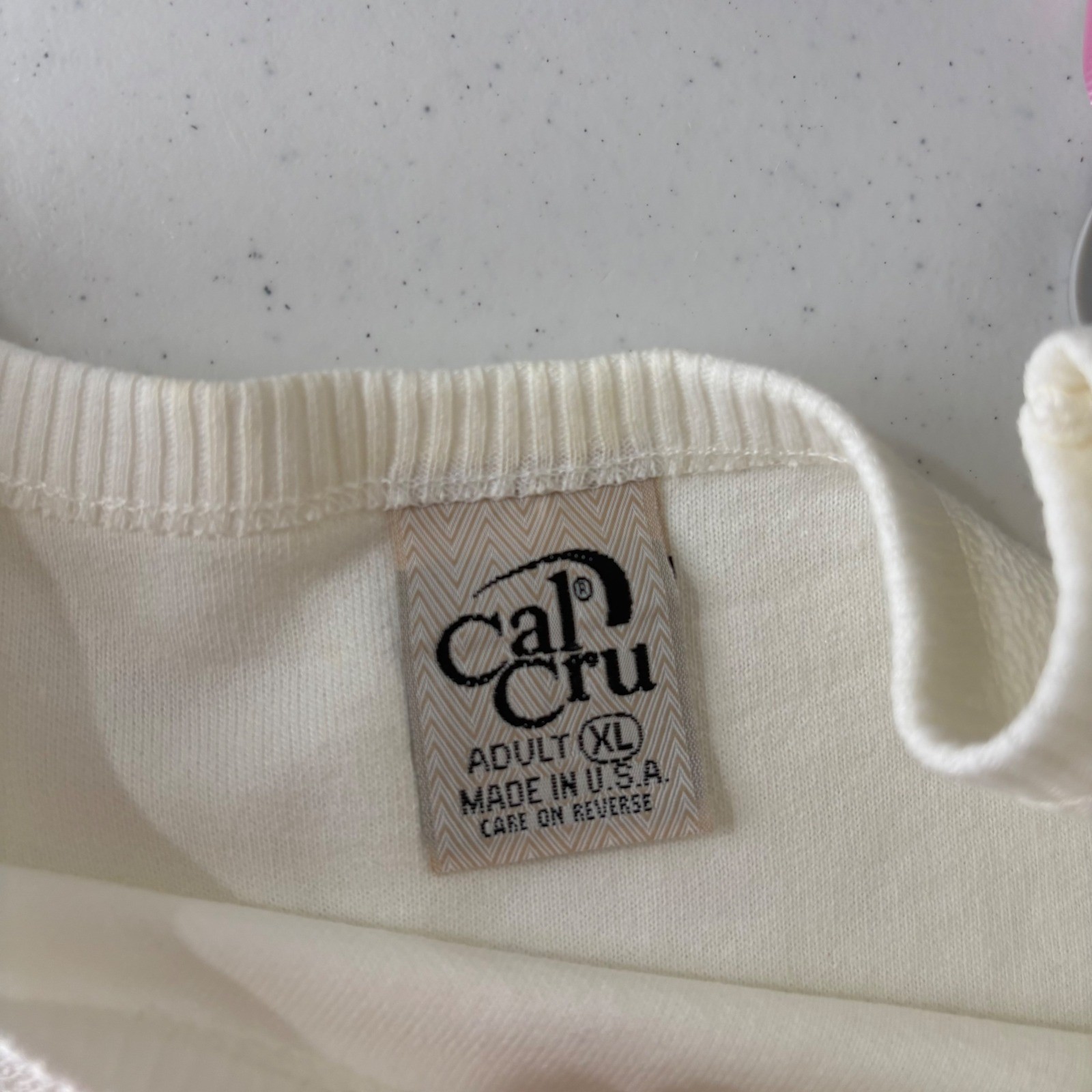 Vintage Cal Cru Off White Daisy Embroidered Slub Cotton Knit Top XL Made in USA