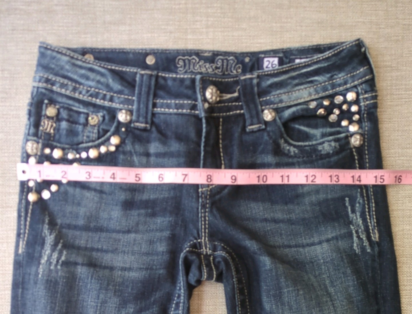 Miss Me Boot Cut Blue Jeans Women’s 26×29.5 Flap Wing Pockets JP514BR Low Rise