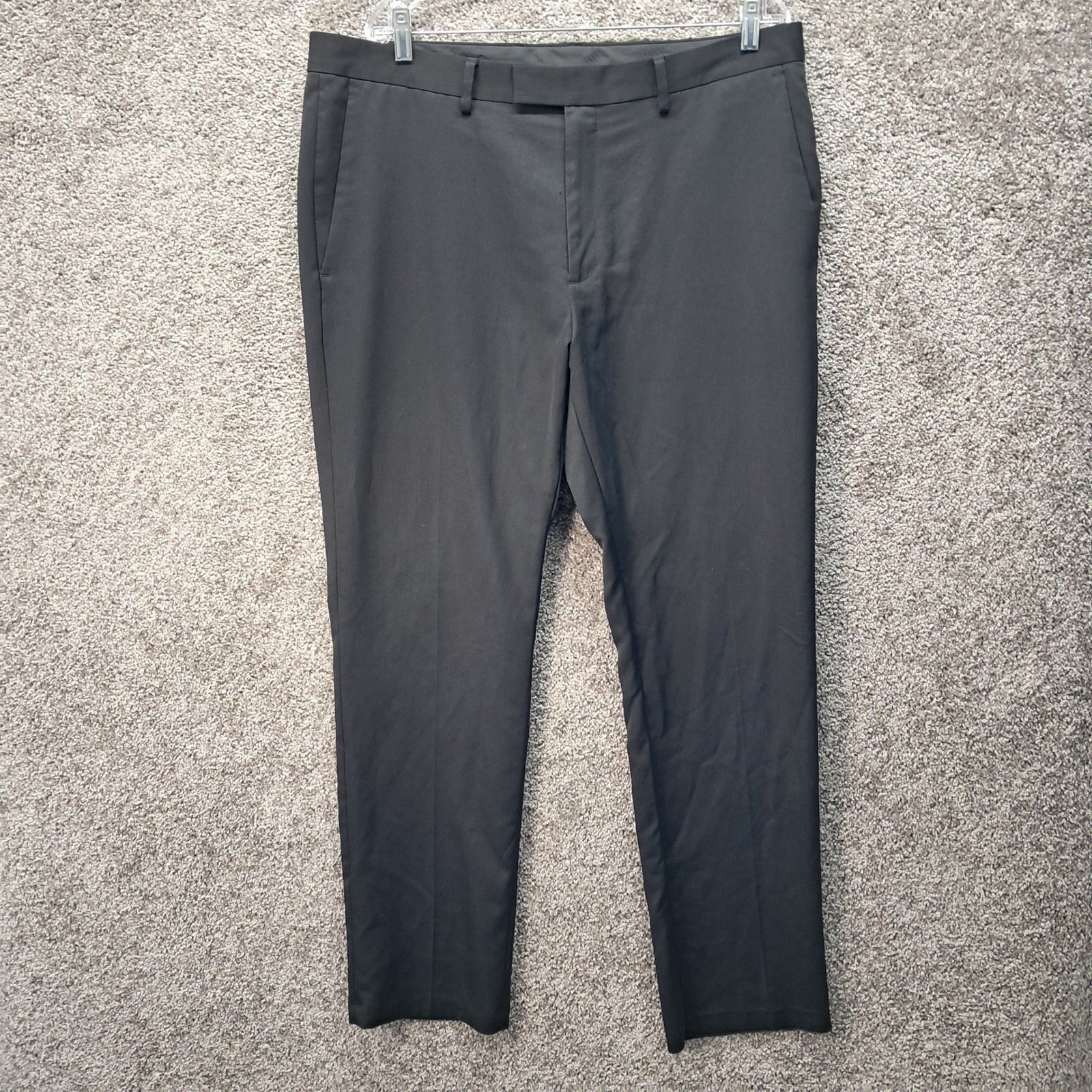 Kenneth Cole Reaction Mens Black Flat Front Dress Pants 38×32 WPL386 2503116
