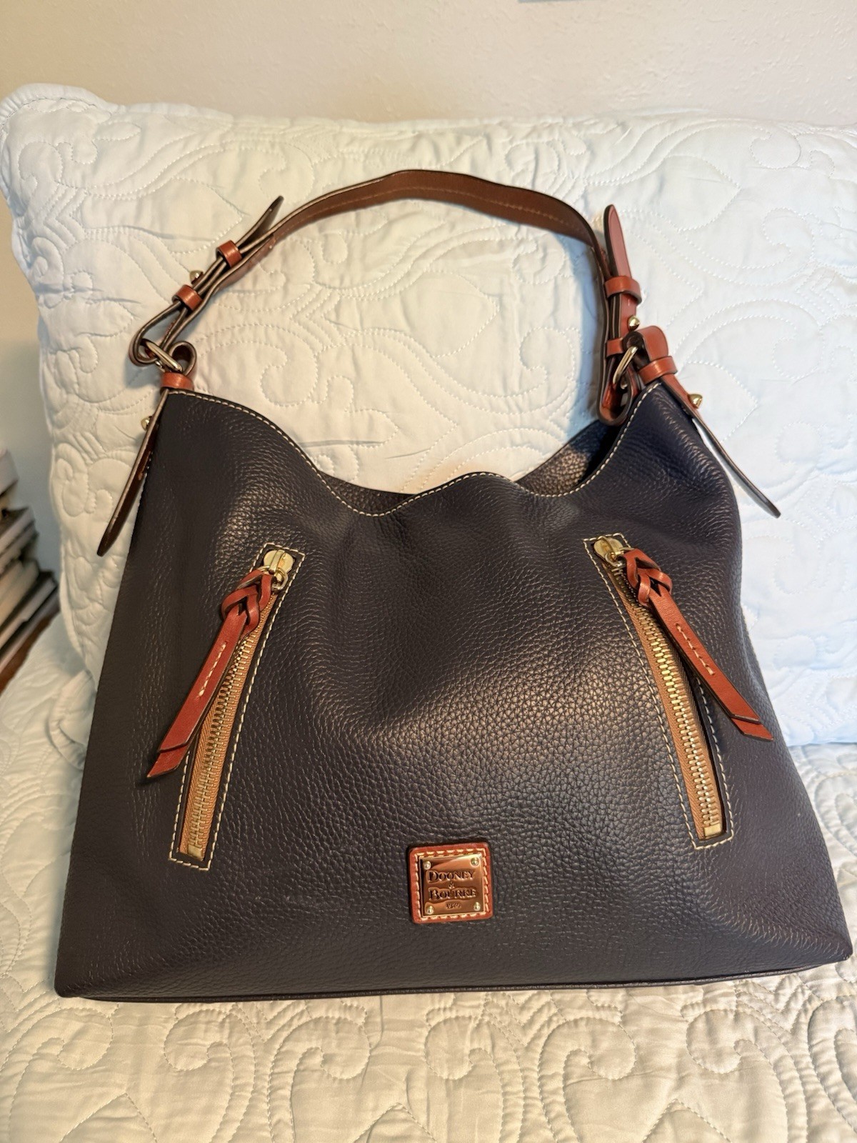 Dooney & Bourke Navy Pebbled Leather Cooper Hobo Shoulder Bag