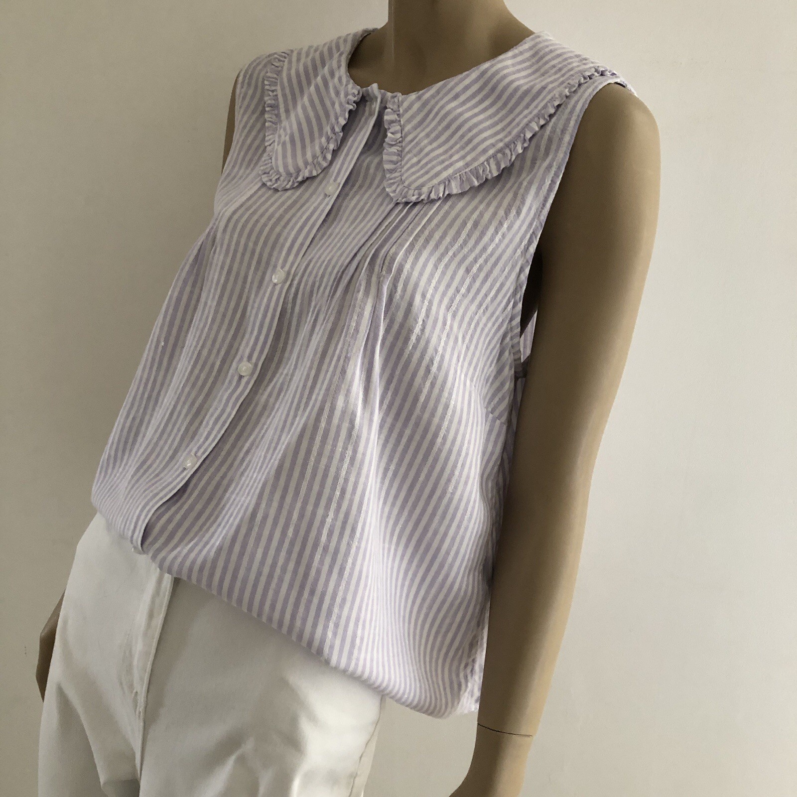 Vintage Style Lilac White Pinstripe Cottagecore Prairie Blouse Top • 18