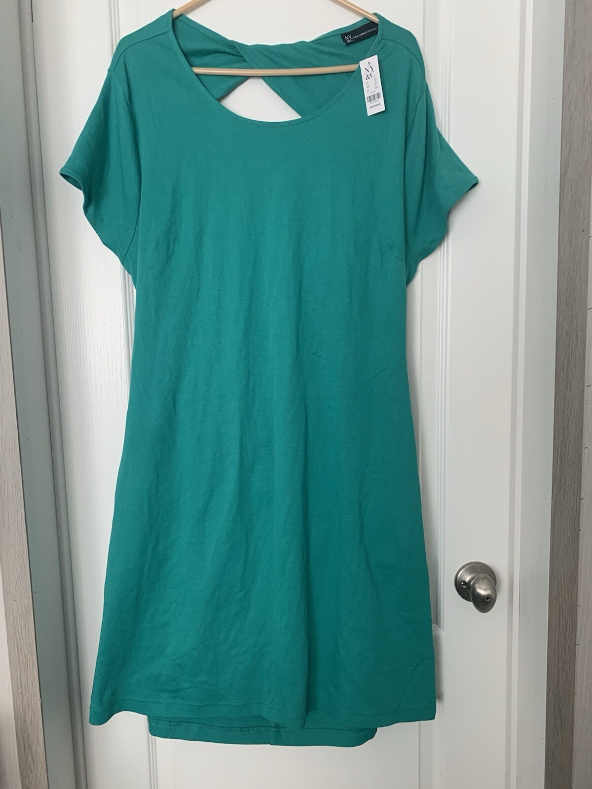New York & Co Round Neck Dress Backless Side Pockets Women’s Size XXL Green B7-1