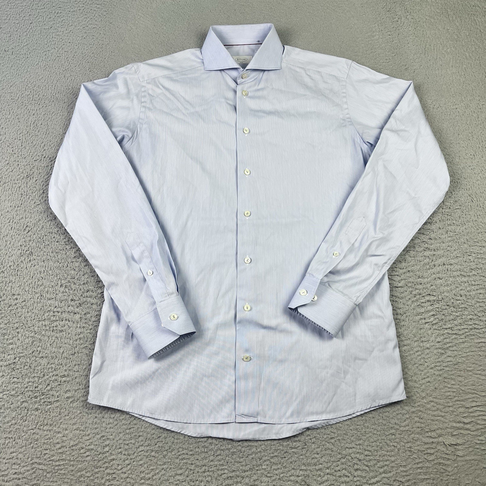 Eton Shirt Mens 16 41 Blue Striped Cotton Slim Fit Long Sleeve Button Up