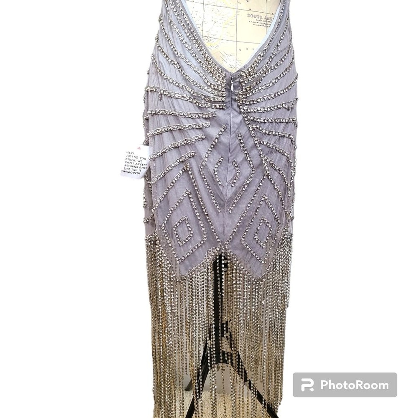 ASOS Design Size 14 Last Showgirl Silver Rhinestone Halterneck Fringed Dress NWT