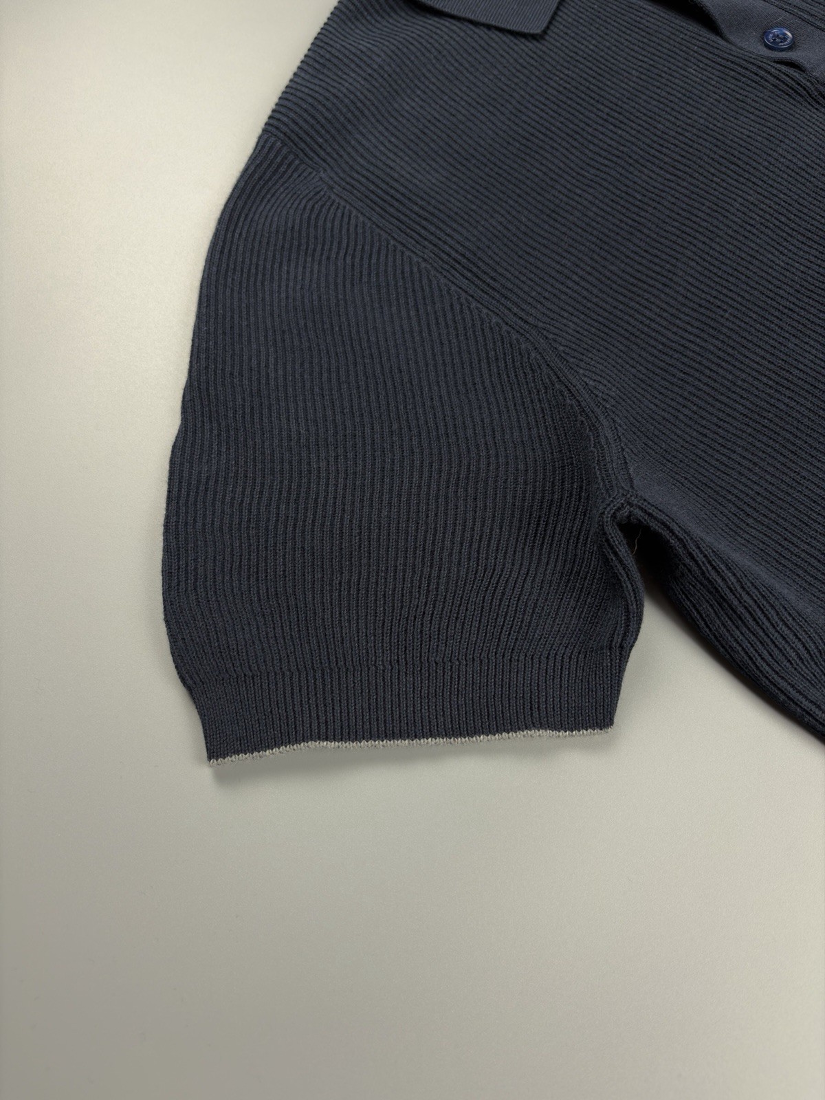 Mens Brunello Cucinelli Cotton Rib Knit Polo Shirt Dark Blue Size 48