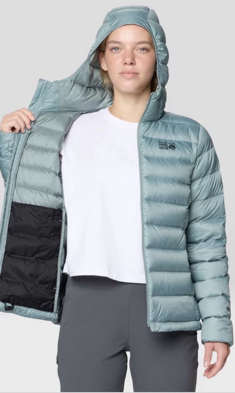 NEW; MOUNTAIN HARDWARE Women’s Tiberondack Down Hoody Jacket: LARGE; Sage Blue