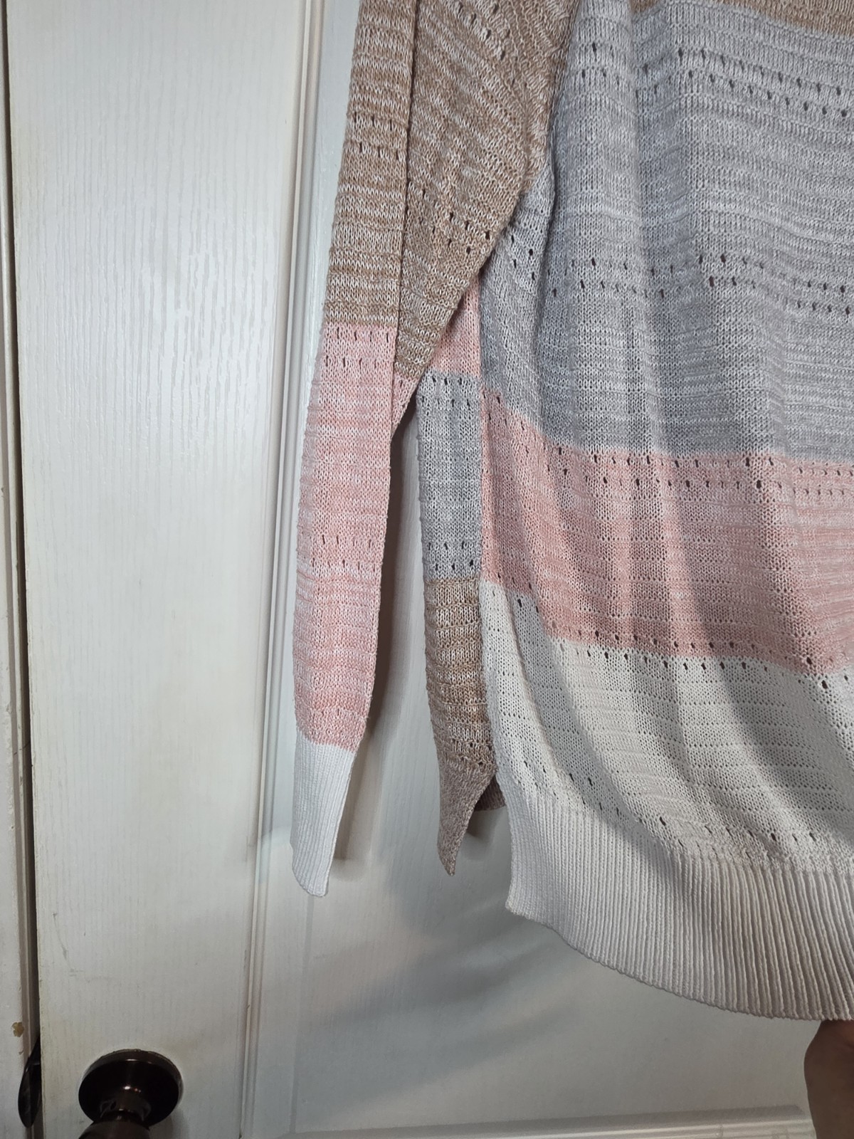 White Pink Gray Tan Striped Lightweight Hoodie Sweater Size XS-S