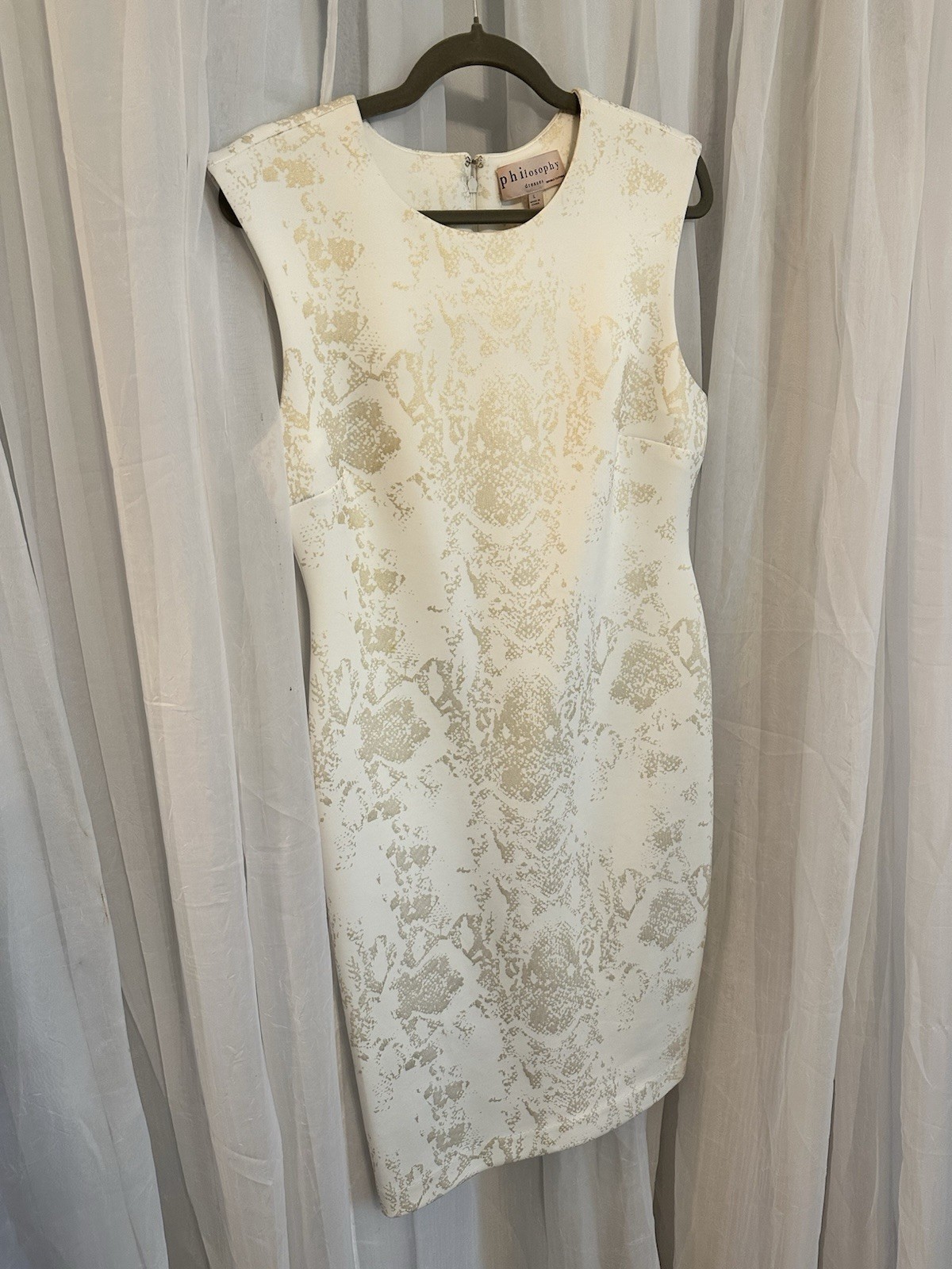 Philosophy Cream Brocade Midi Dress With Abstract Gold Metallic Design