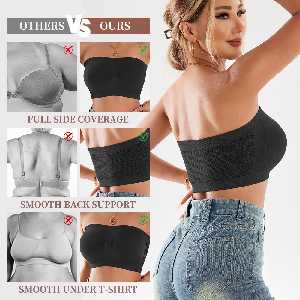 Strapless Bandeau Bra Breathable Mesh Wireless Push Up Anti Slip Tube Top Bra