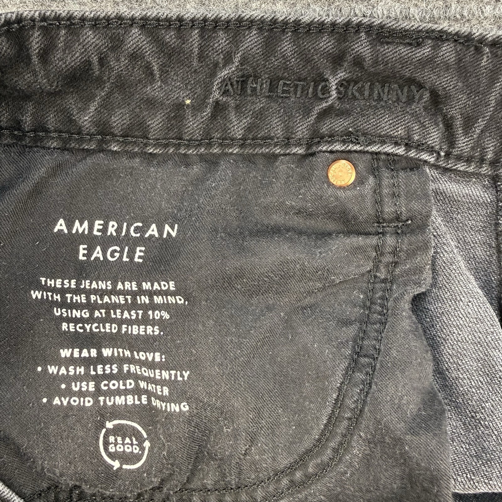 American Eagle AirFlex+ Athletic Skinny Jeans Men 36×32 Black Distressed Stretch