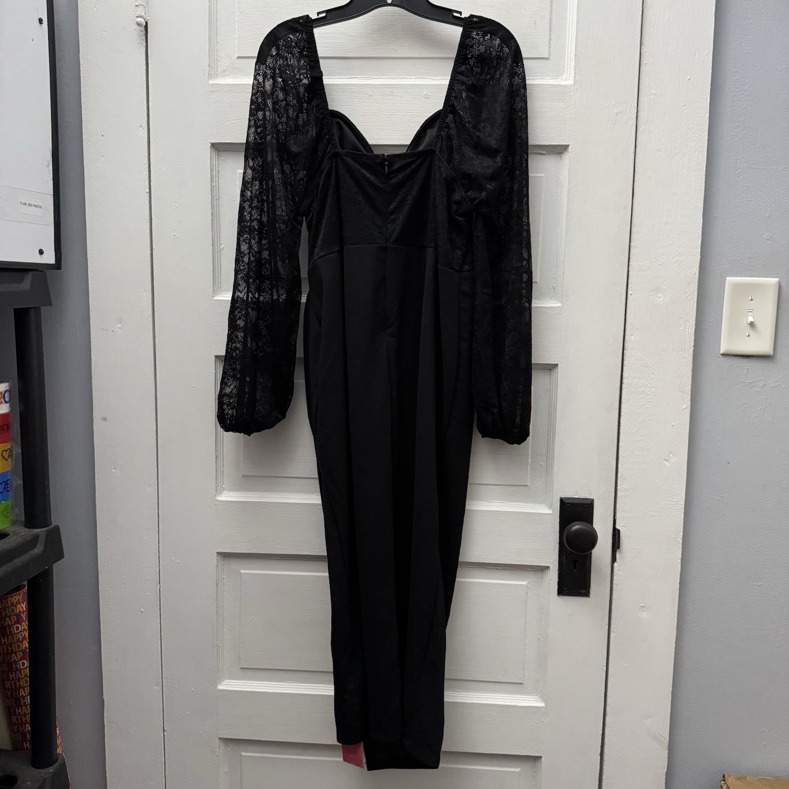 NWT SHEIN Belle Curve 2XL Black Lace Sleeve Midi Dress Sweetheart Slit Plus