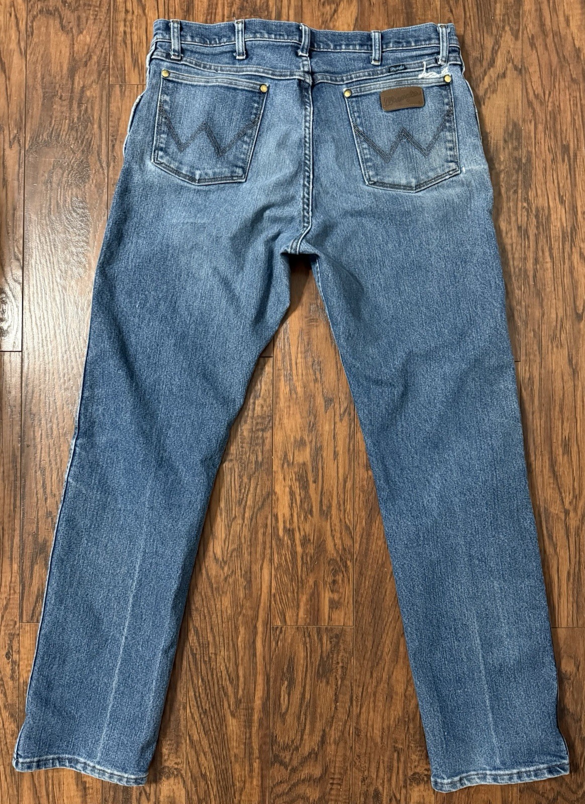 Wrangler 47MAVMR Men’s Jeans 36×34 Blue Denim Regular Fit Cowboy Cut Distressed