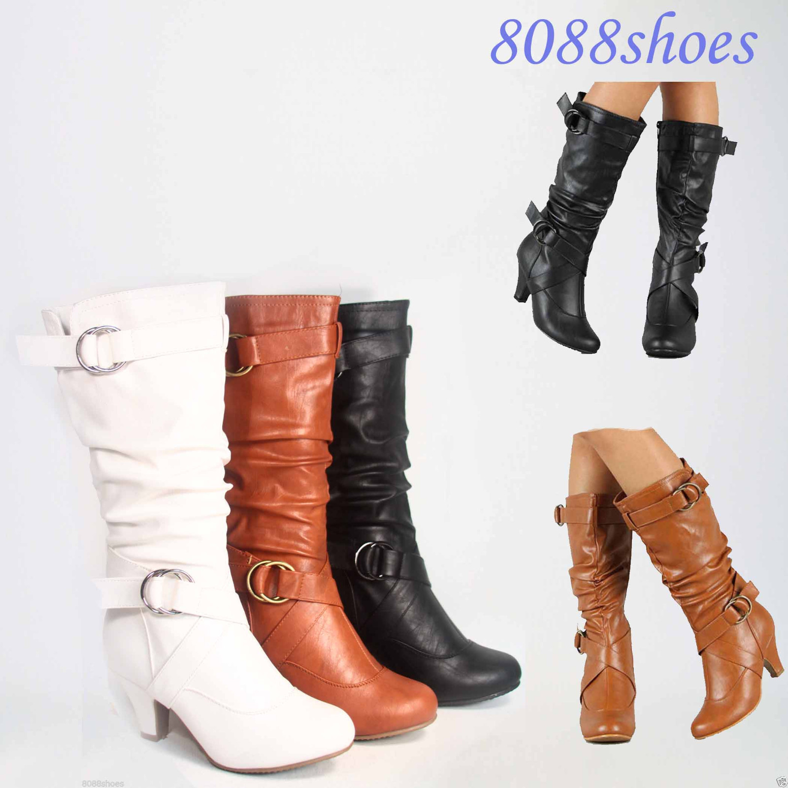 Fashion Low Heel Mid Knee Calf Zipper Dress Boots Women’s Shoes Size 5 – 10 NEW