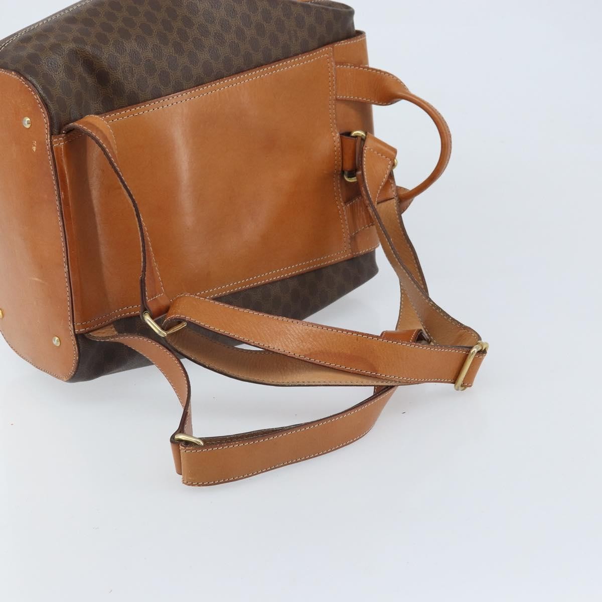 CELINE Macadam Canvas Backpack PVC Leather Brown Gold Auth 169840