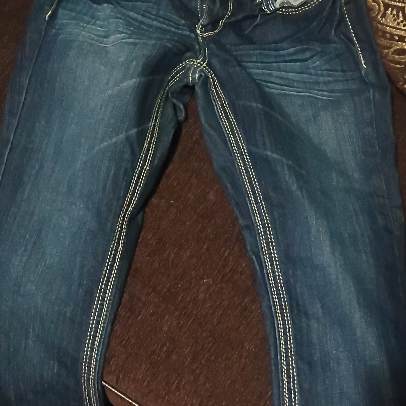 Bongo Girls Skinny Slim Fit Dark Wash Denim Jeans Embroidered Pockets 3/4