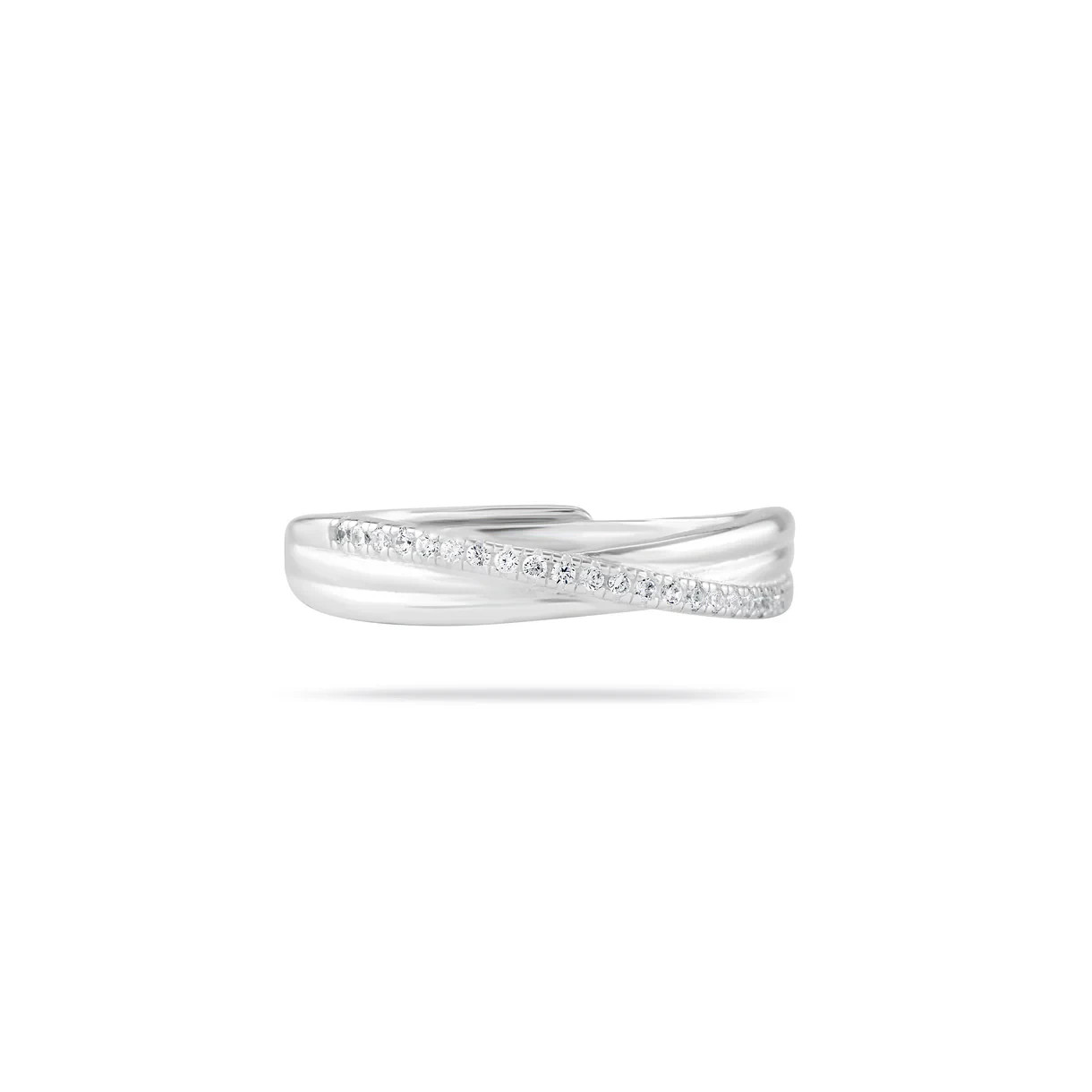 CZ Diamond Wave Ring Adjustable Stackable Band 925 Sterling Silver Promise Ring