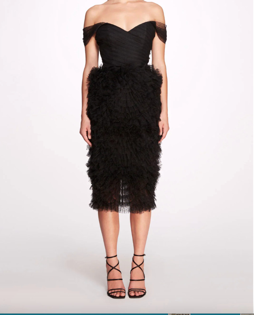 Marchesa Notte Sprinkled Dotted Tulle Textured Cocktail Midi Dress 14 NWT Black
