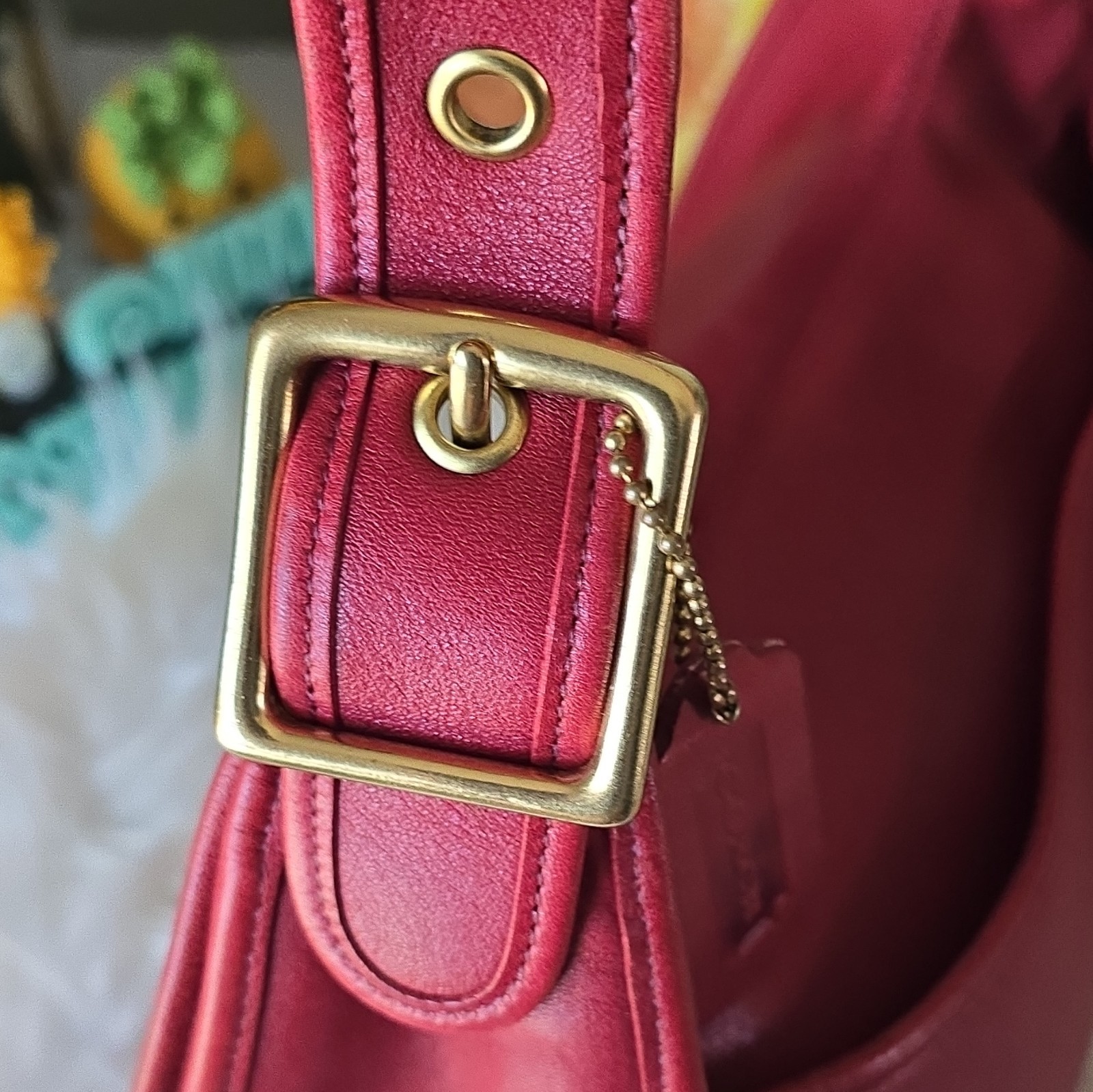 Coach Red Small Crescent Shoulder Bag Turn Lock Gold Hardware Hang Tag