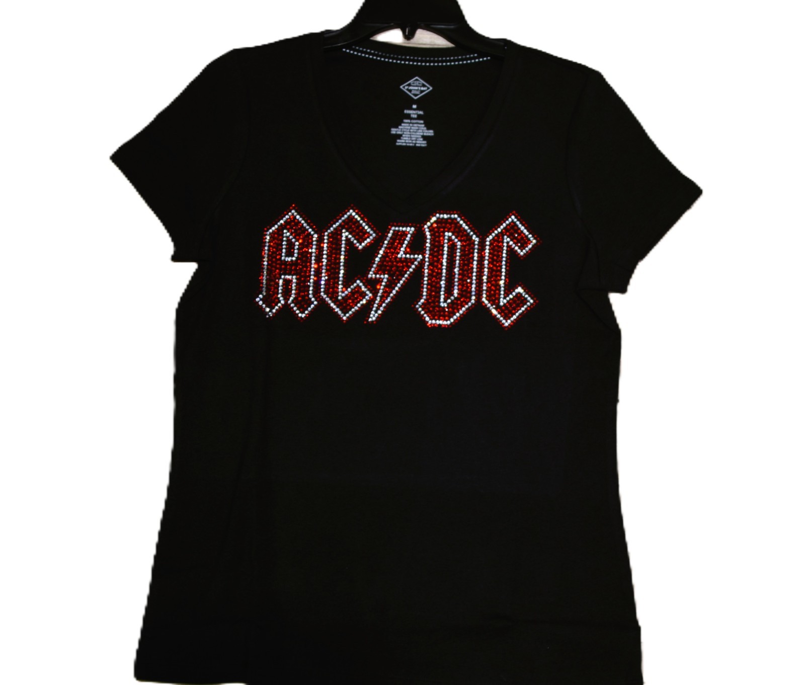 AC/DC rhinestone bling shirt or tank XS S M L XL XXL 1X 2X 3X 4X 5X red clear