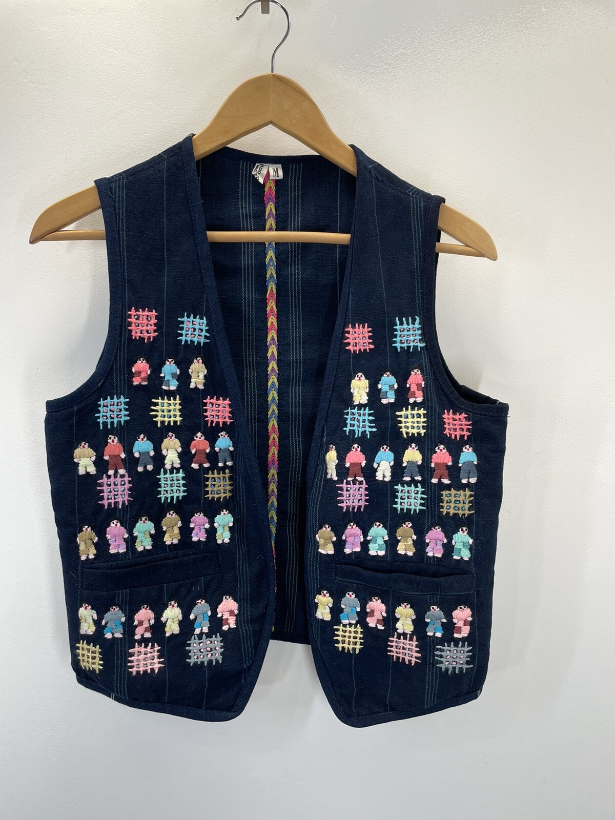Guatemala VEST Children Embroider School Teacher SZ M 100% Cotton 3 Pockets