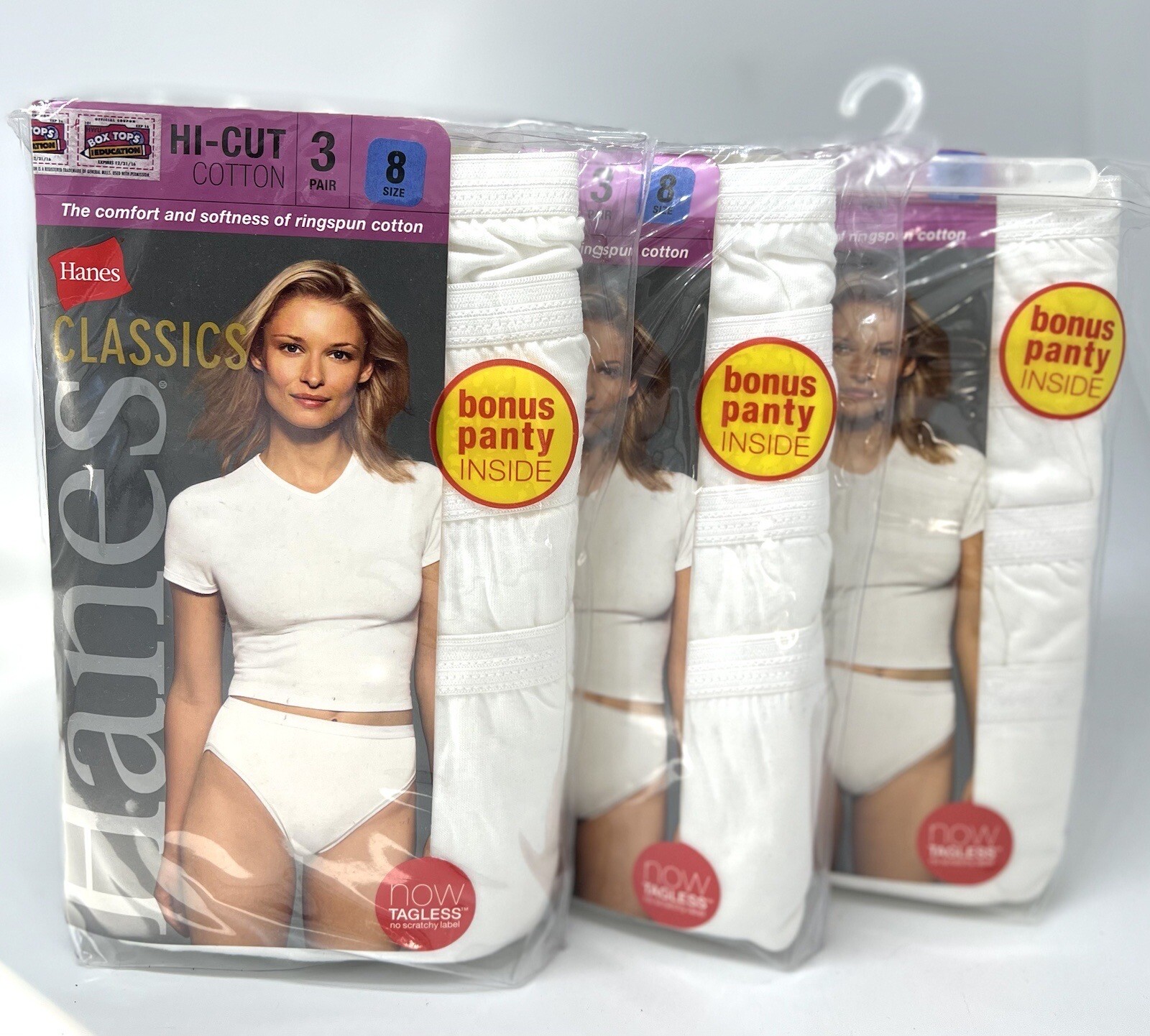 Hanes Classics Women’s Panties 12 Pair High Cut Cotton White Underwear Size 8