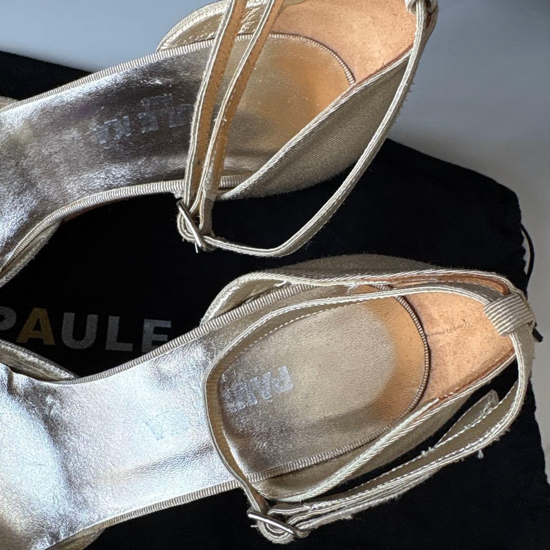 PAULE KA Beige Pointed Toe Ankle Strap Pumps 37.5 24cm 7.5cm Heel