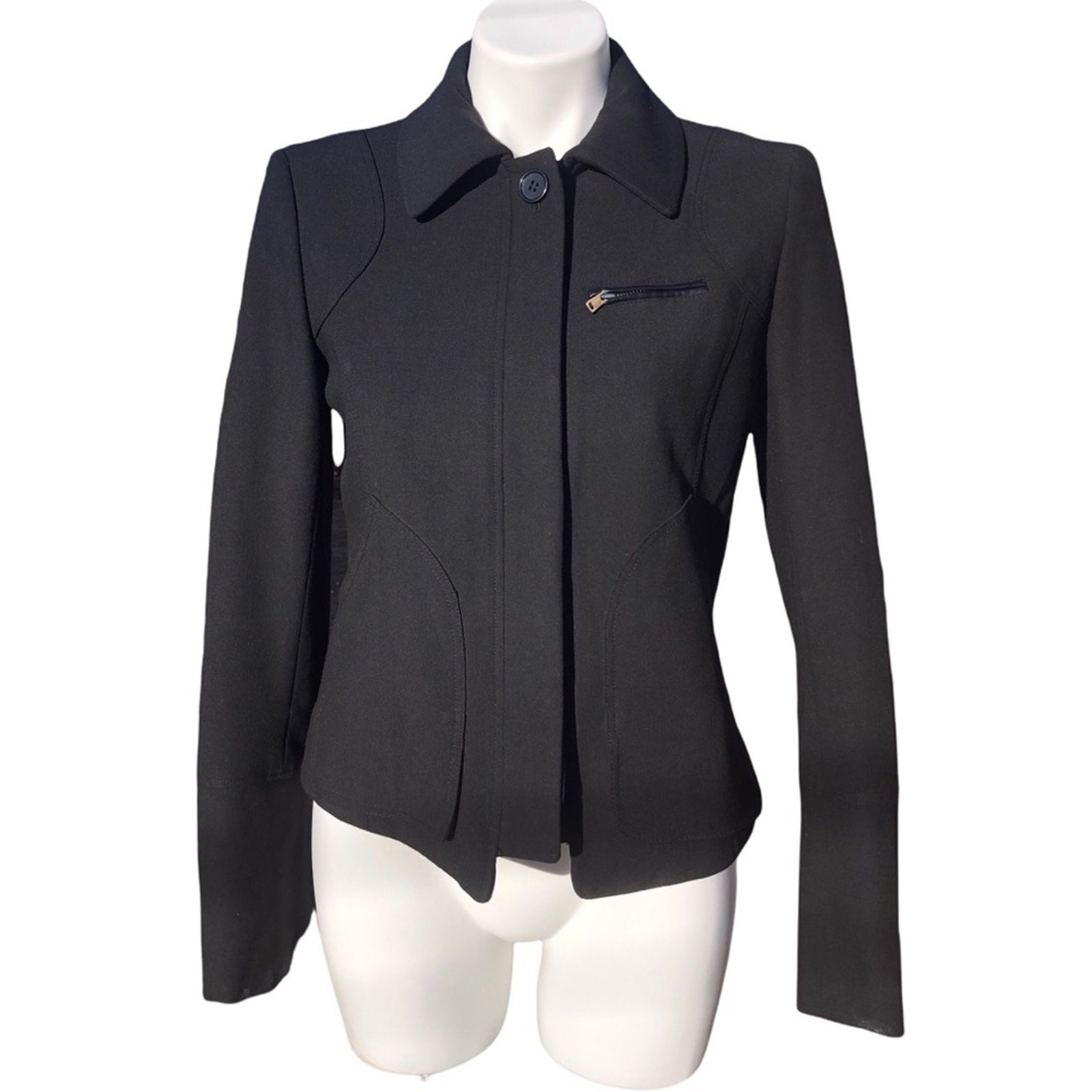 Ann Taylor lined jacket zip & button closure pockets button cuffs size 4