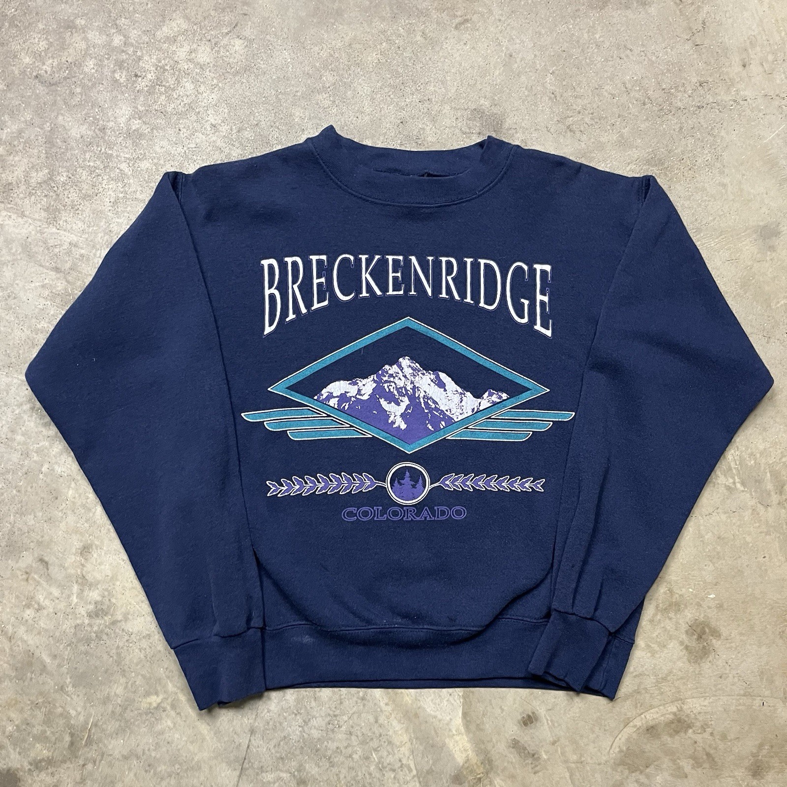 VTG Breckenridge Colorado Sweatshirt Crewneck Mens M Blue Ski Resort Mountains