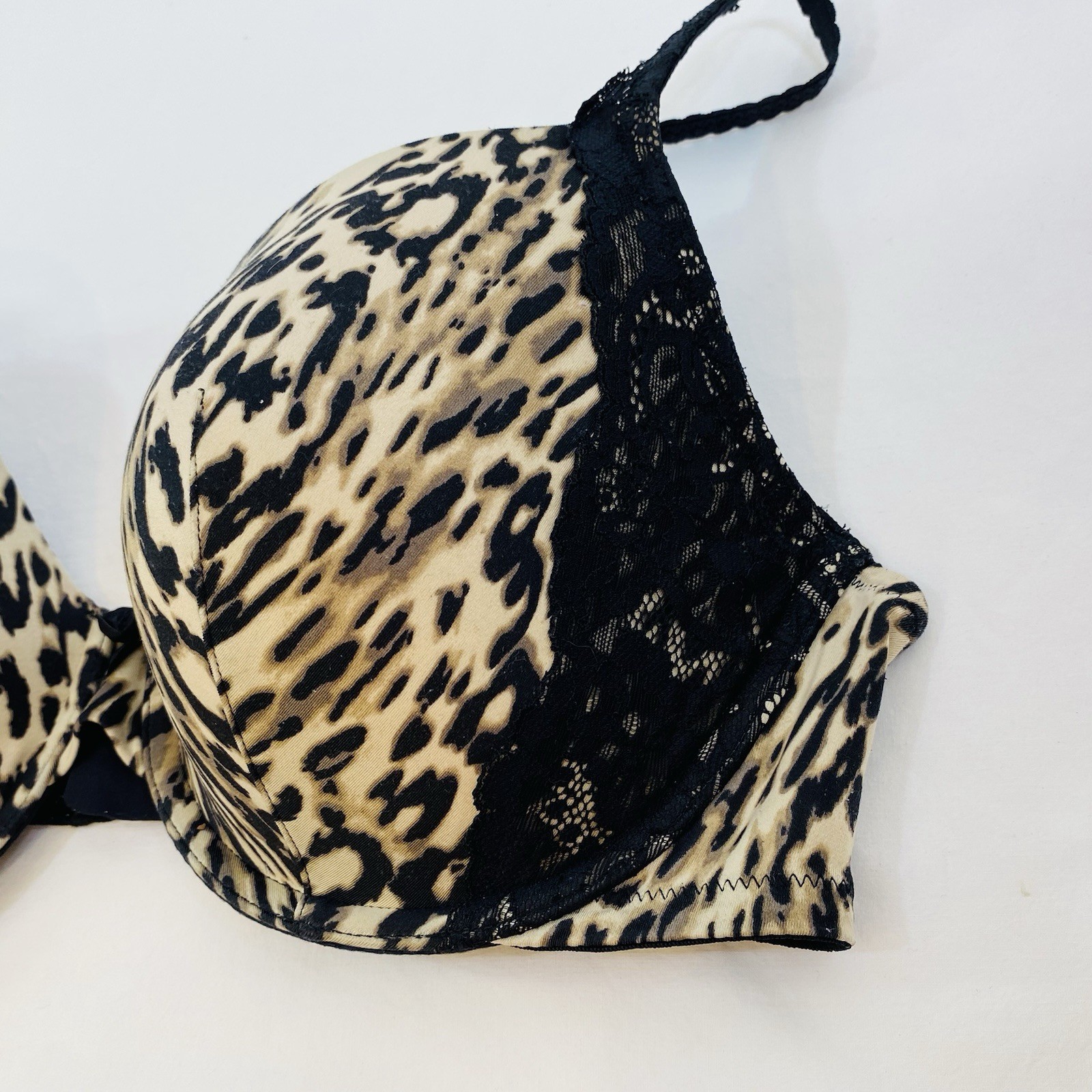 Soma Classic Lara Leopard Print Black Lace Trim Full Coverage Padded Bra 38C