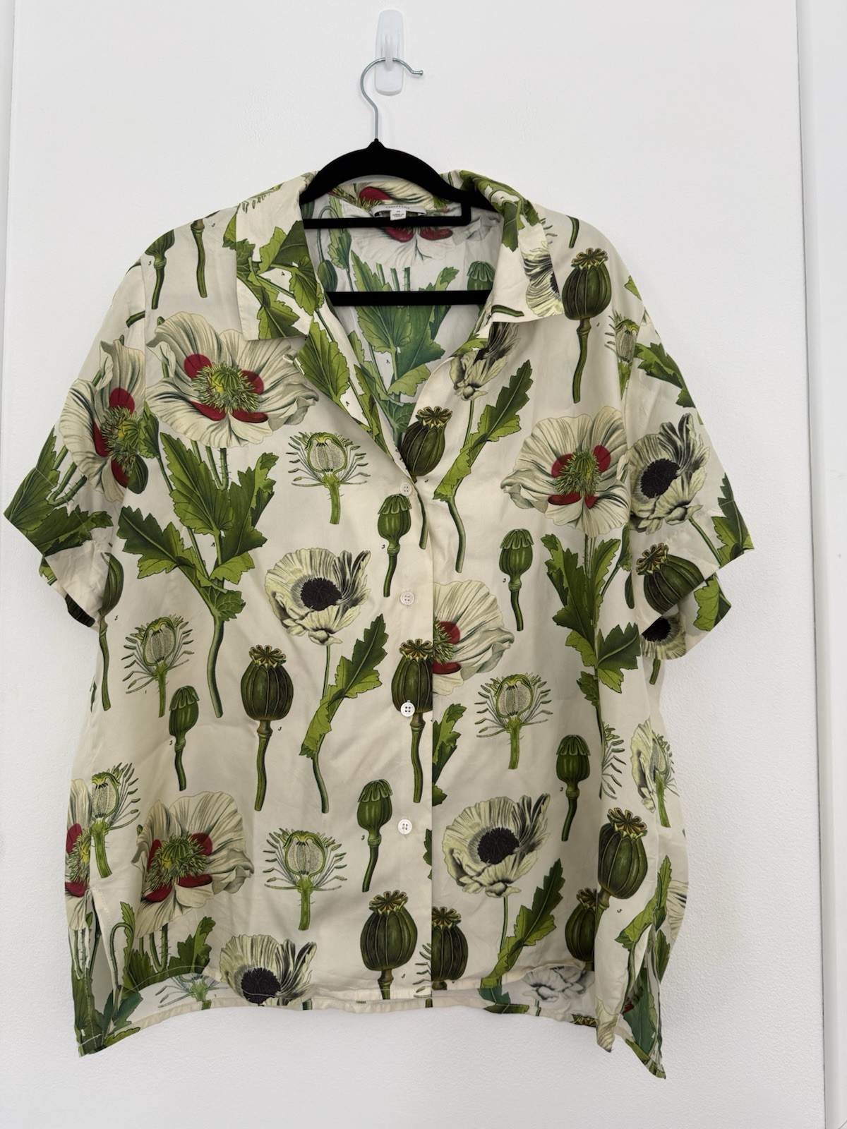 Oroton Garden Poppy Camp Shirt Size 12 AU / 8 US Silk Botanical Green