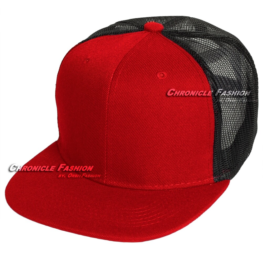 Trucker Hat Mesh Baseball Cap Snapback Adjustable Plain Solid Hip Hop Flat Men