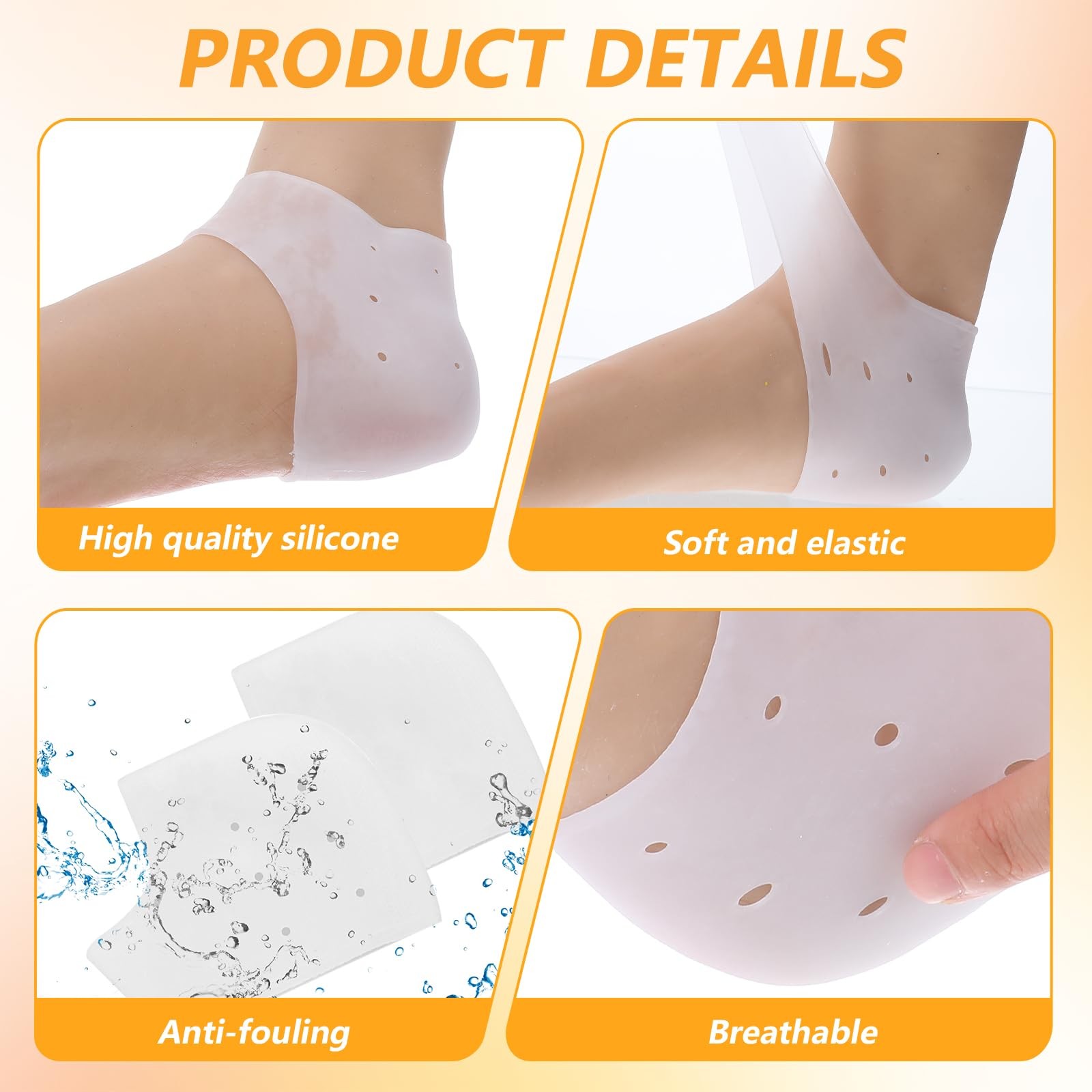 TIESOME 4 Pairs Silicone Gel Heel Protectors, White Soft Breathable