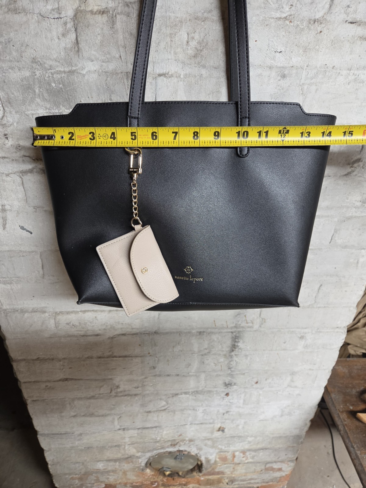 Nanette Lepore Black PU Leather Shoulder Bag With Clip On Wallet