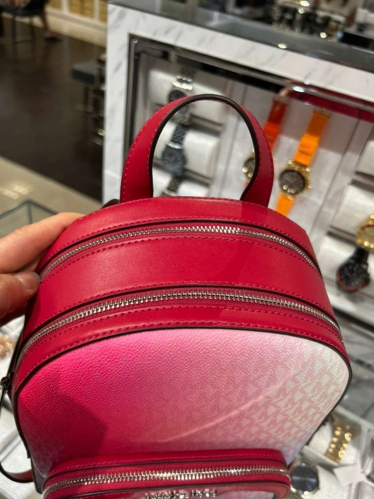 Michael Kors Jaycee Women Medium Logo Zip Pocket Backpack Dark Raspberry Multi