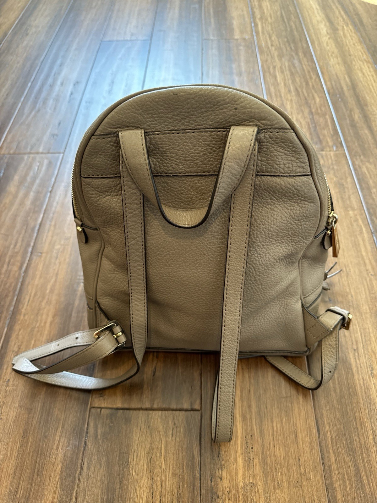 Michael Kors Leather Backpack Pebbled Taupe Gray Gold Hardware Medium Women Bag