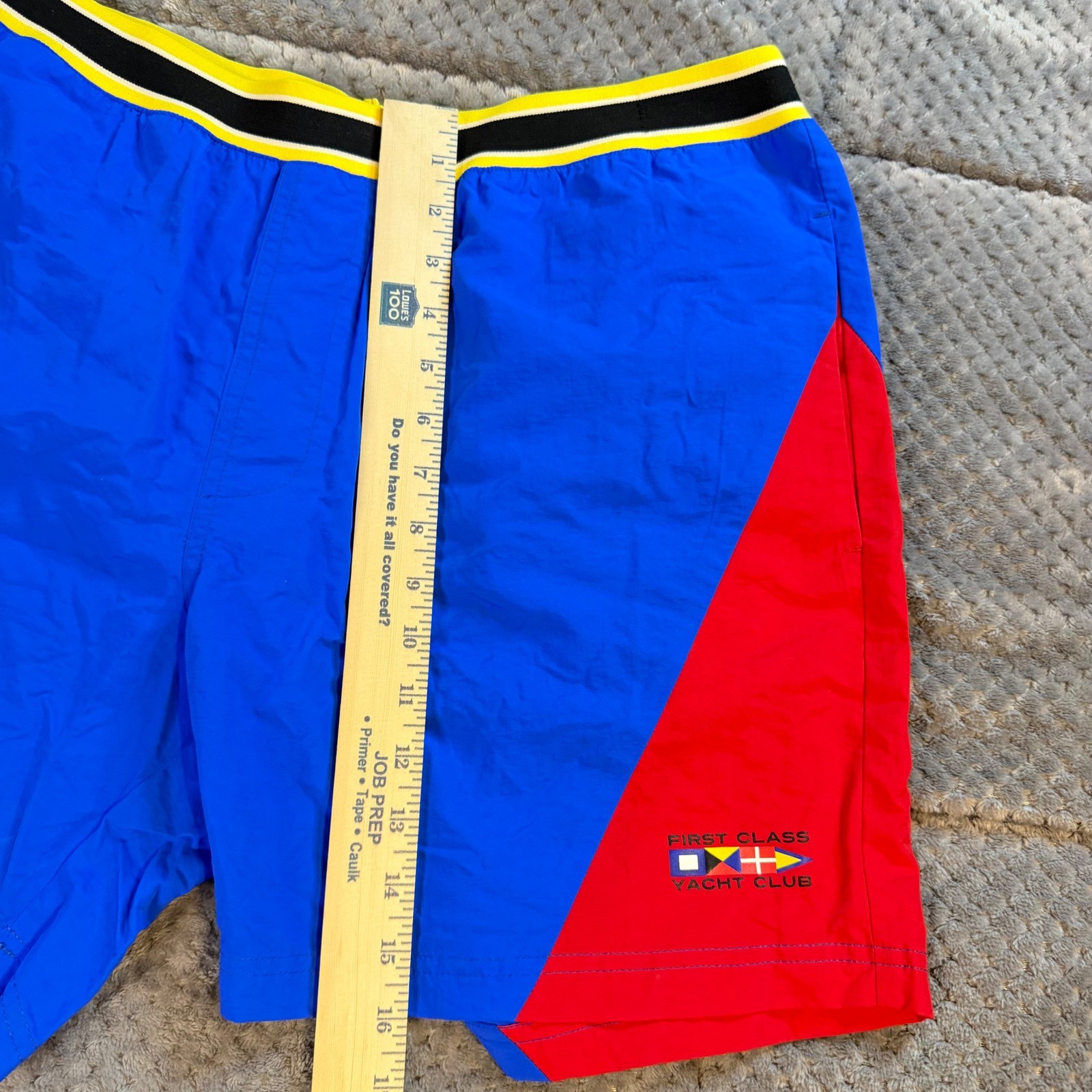 Forever 21 Men XL Swim Trunks Blue Red Colorblock First Class Yacht Club Shorts